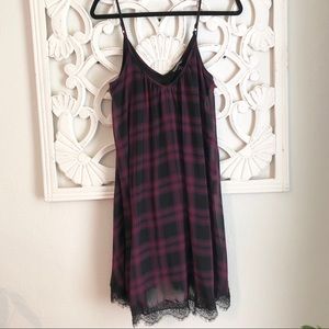 EXPRESS Plaid Trapeze Dress Burgundy Size S